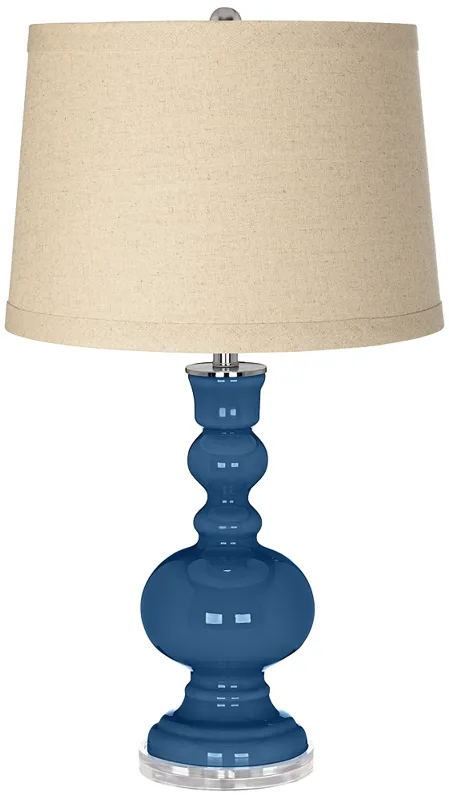 Regatta Blue Burlap Drum Shade Apothecary Table Lamp