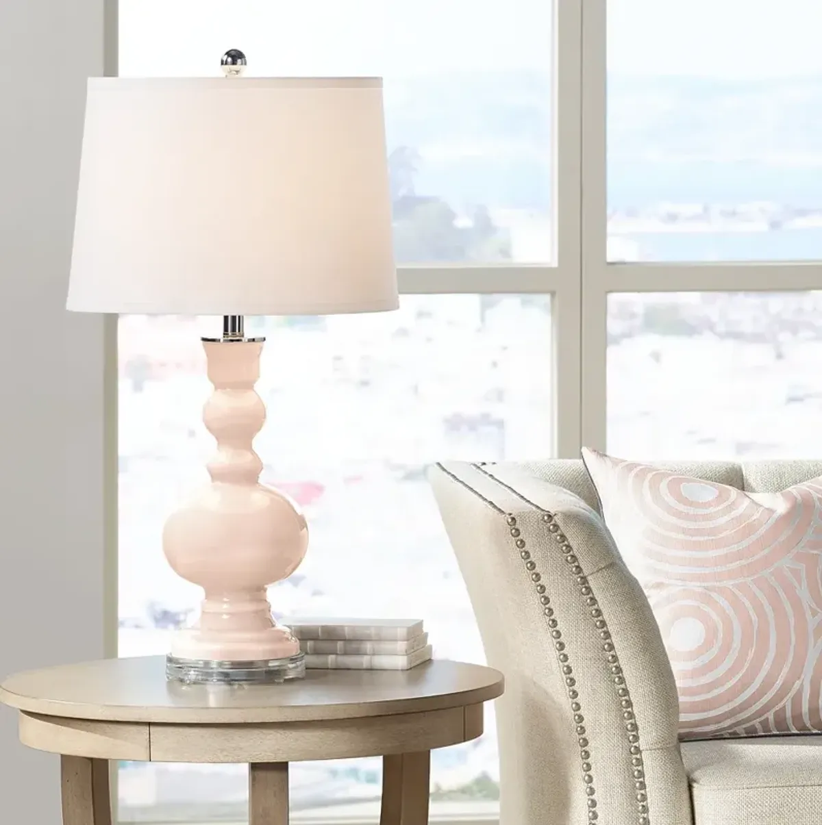 Color Plus Apothecary 30" High Linen Pink Table Lamp