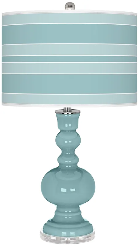 Raindrop Blue with Bold Stripe Shade Glass Apothecary Table Lamp