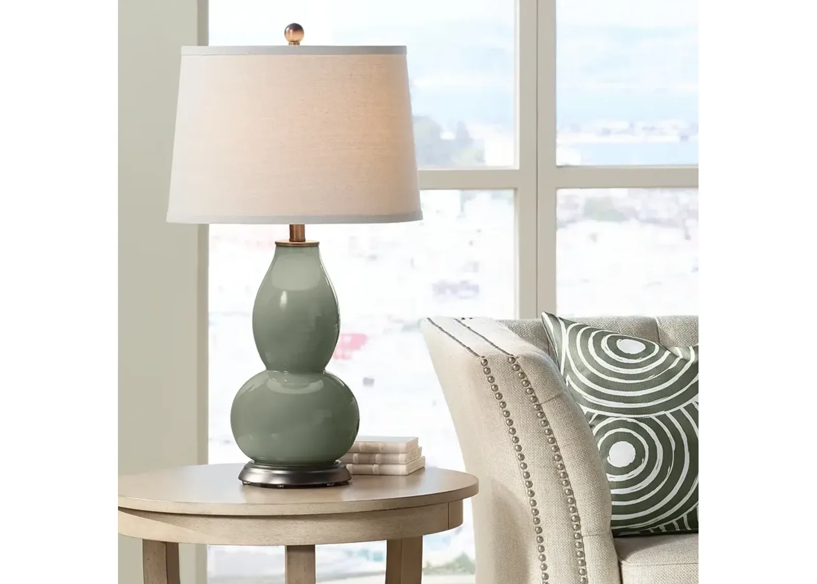 Deep Lichen Green Double Gourd Table Lamp