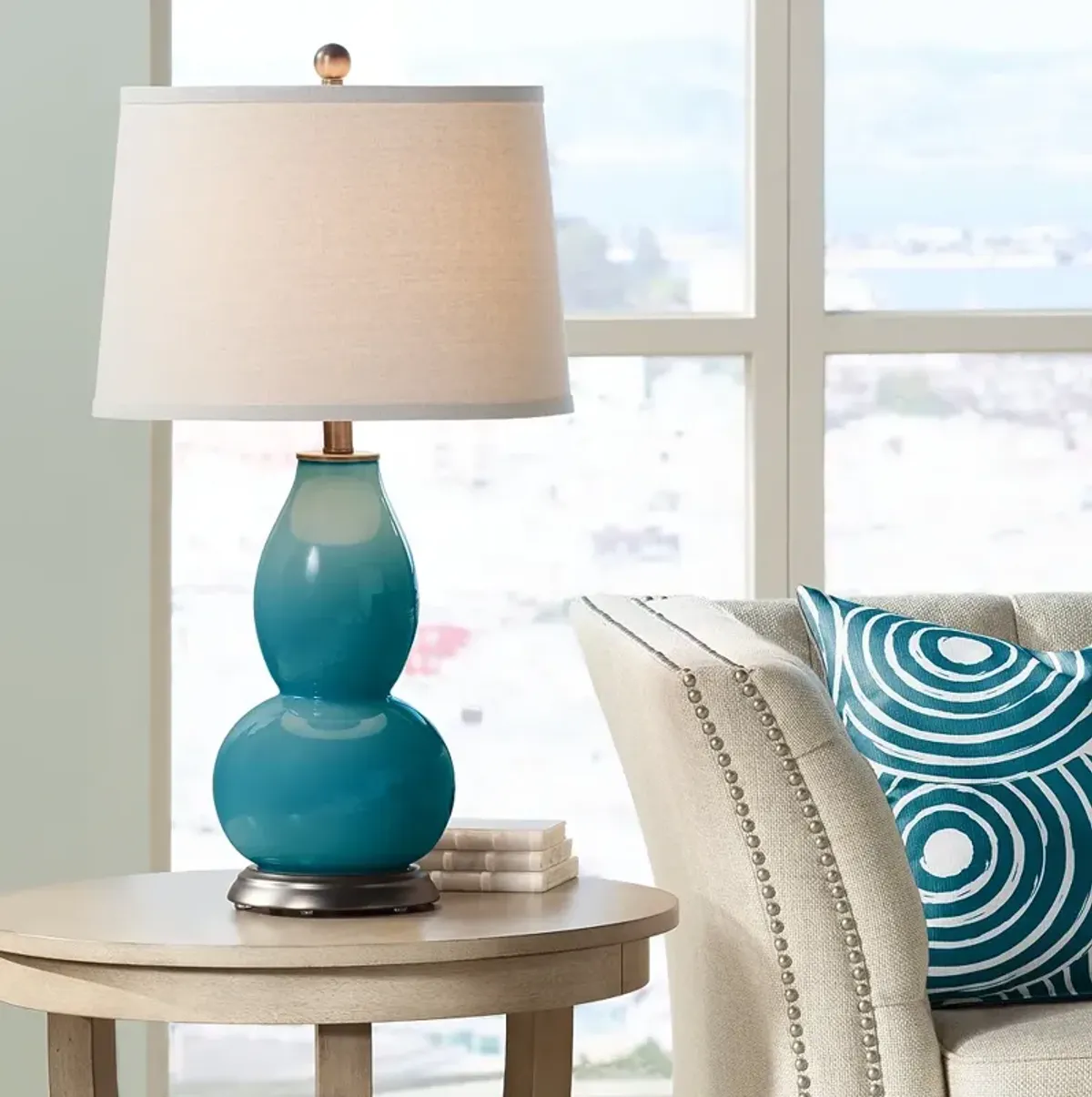 Color Plus Double Gourd 28 3/4" High Caribbean Sea Blue Table Lamp