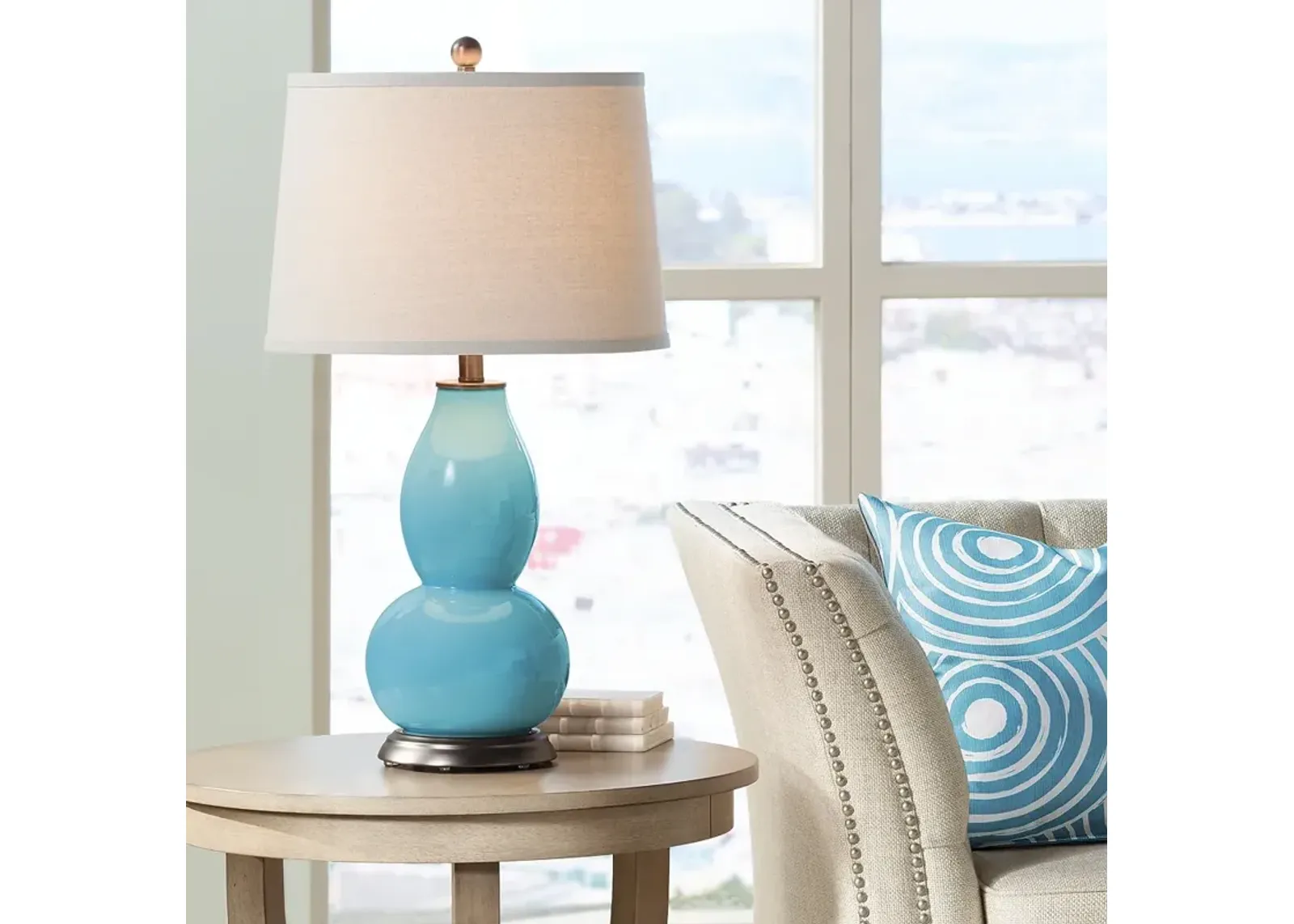 Color Plus Double Gourd 28 3/4" Nautilus Blue Table Lamp