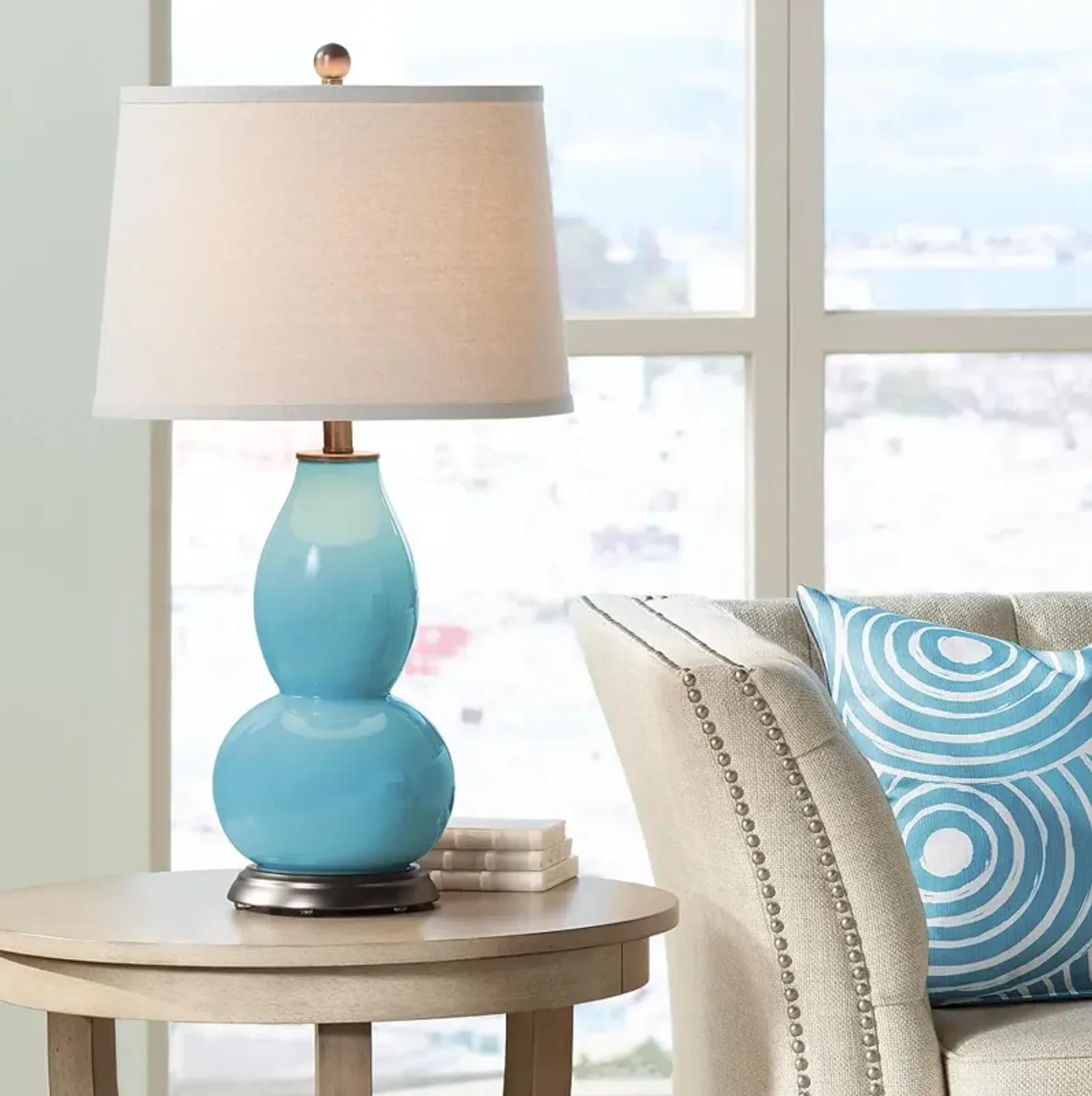 Color Plus Double Gourd 28 3/4" Nautilus Blue Table Lamp