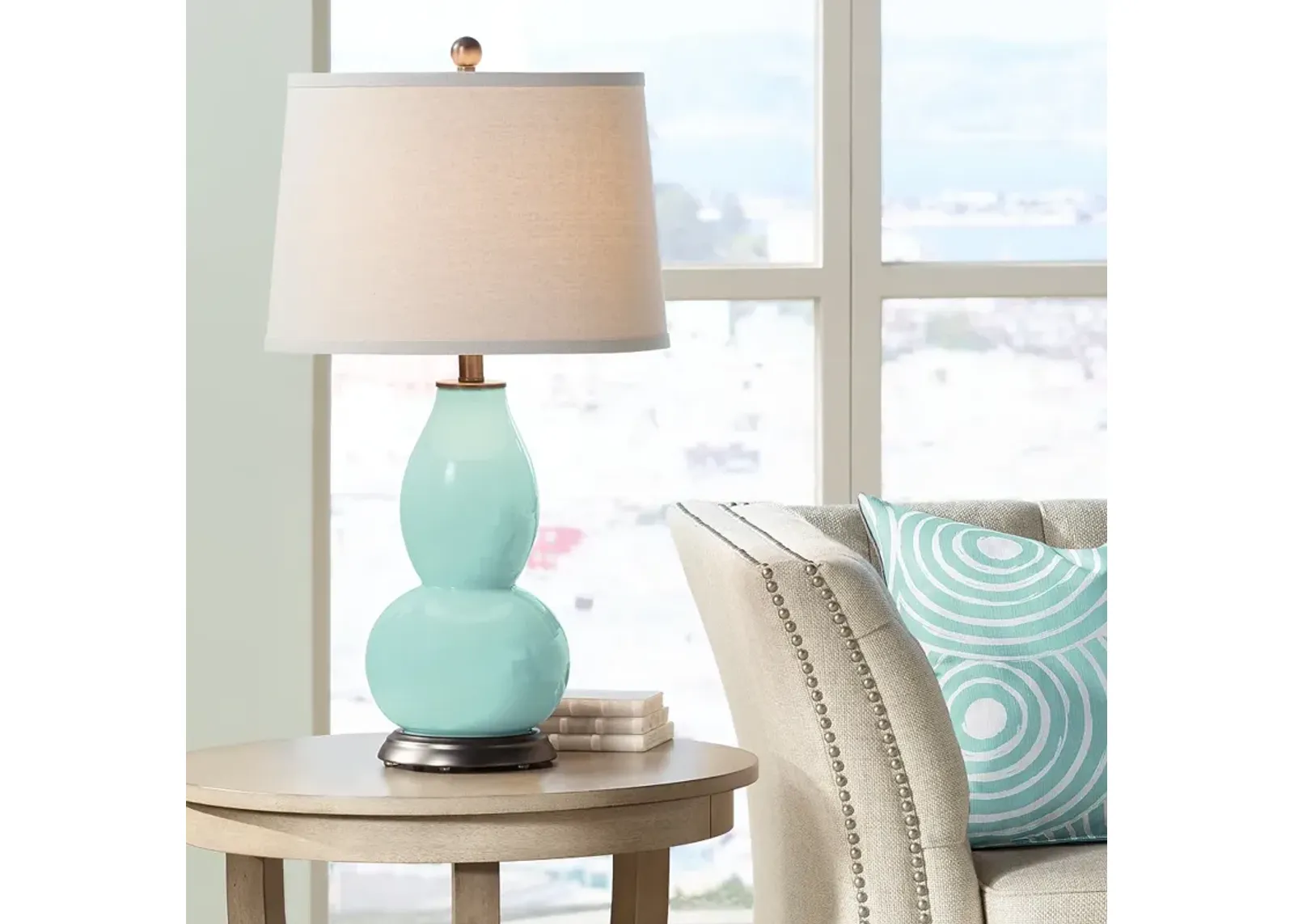 Color Plus Double Gourd 28 3/4" Cay Blue Table Lamp