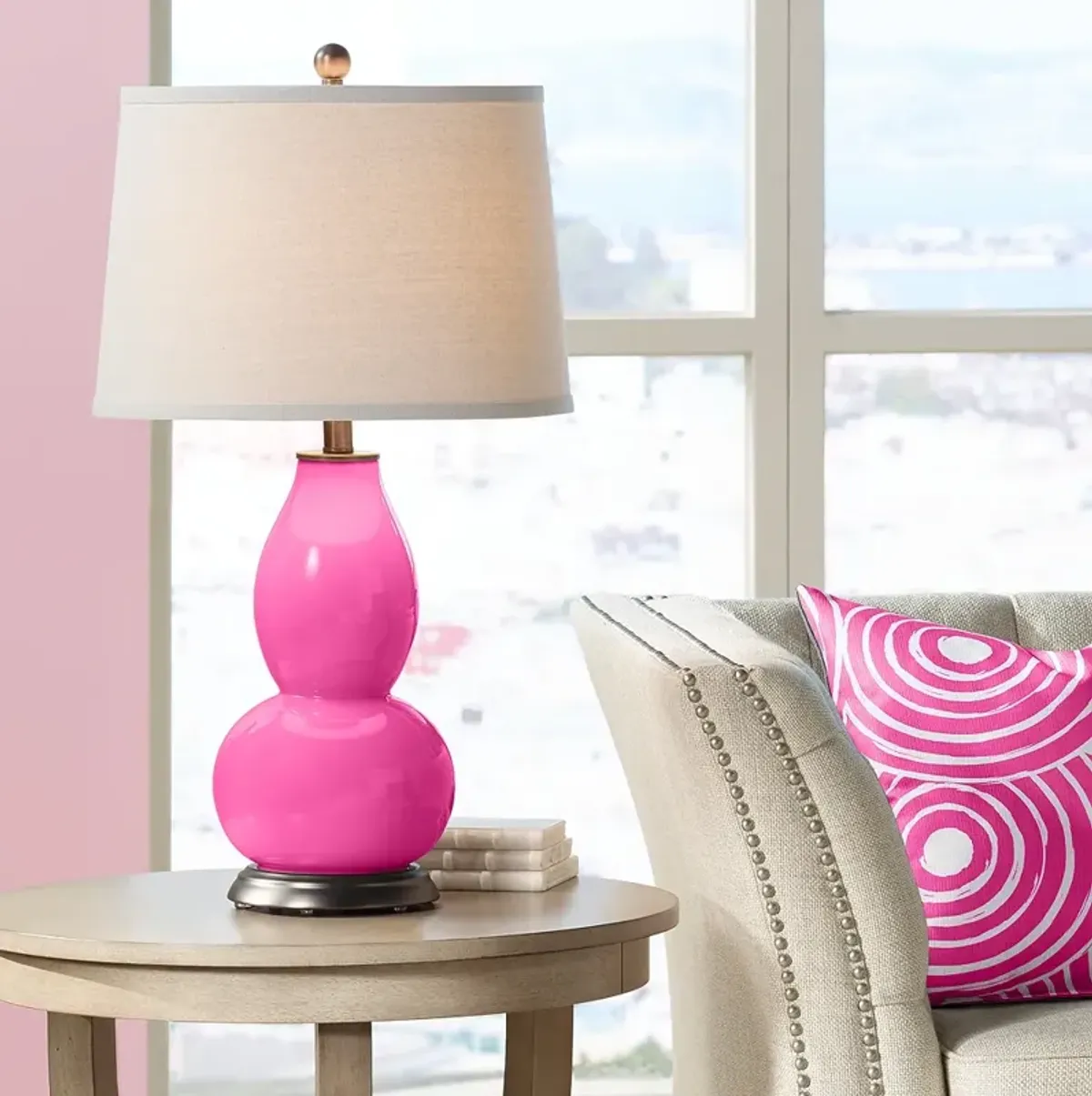 Color Plus Double Gourd 28 3/4" High Modern Fuchsia Pink Table Lamp