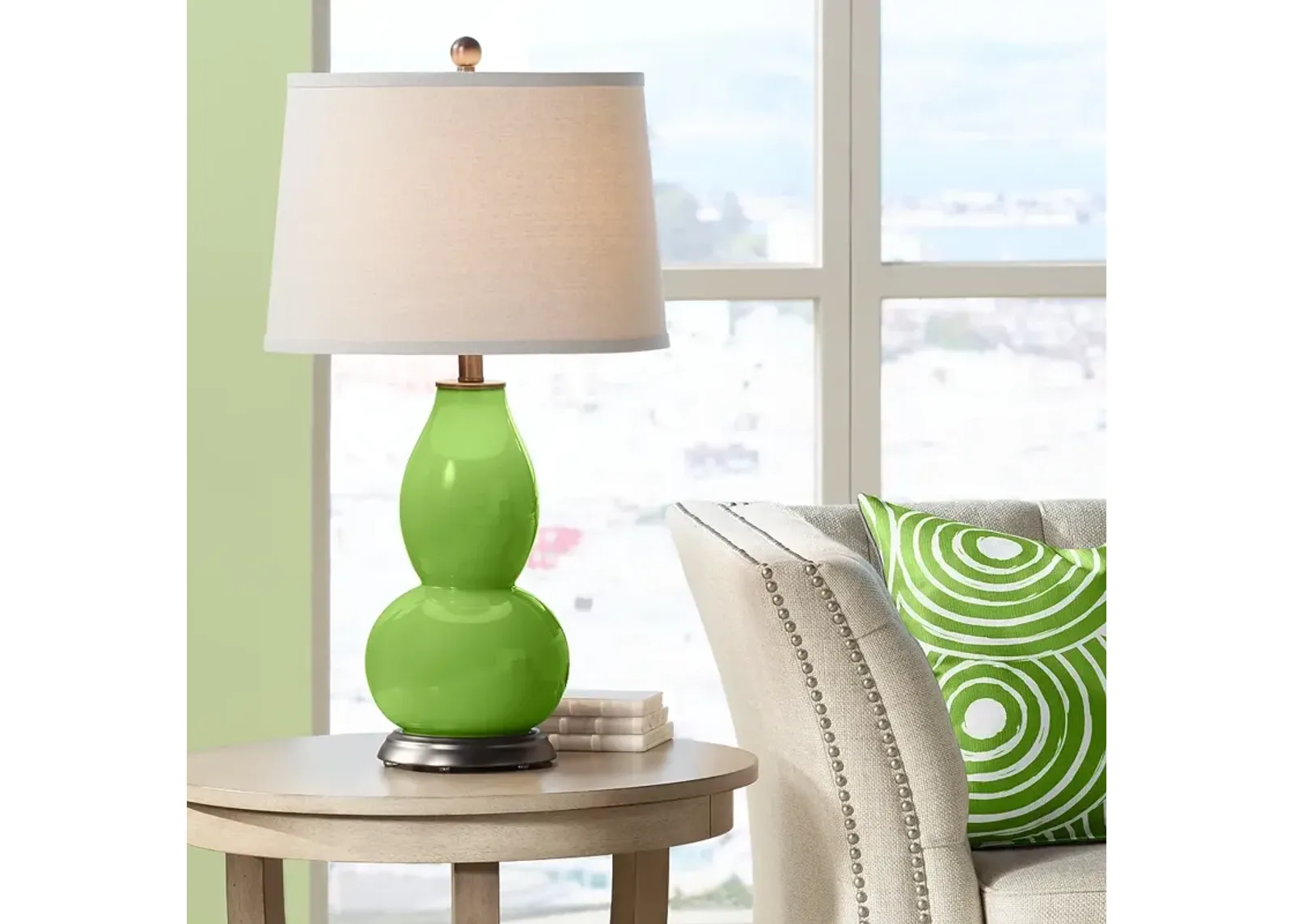 Color Plus Double Gourd 28 3/4" White Shade Rosemary Green Table Lamp