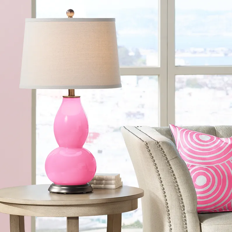 Color Plus Double Gourd 28 3/4" White Shade and Candy Pink Table Lamp