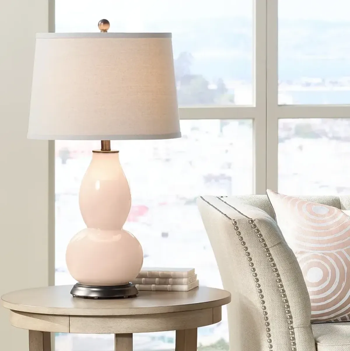 Color Plus Double Gourd 28 3/4" Linen Pink Glass Table Lamp