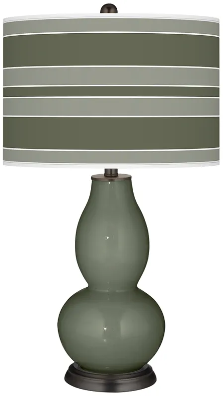 Deep Lichen Green Bold Stripe Double Gourd Table Lamp