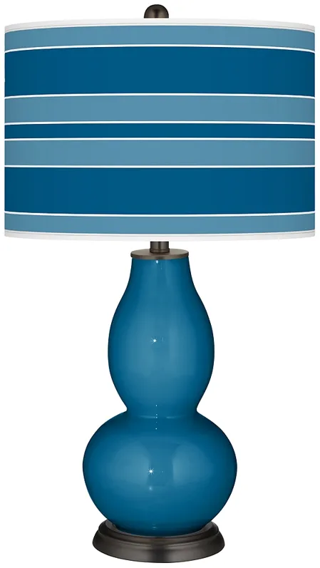 Mykonos Blue Bold Stripe Double Gourd Table Lamp