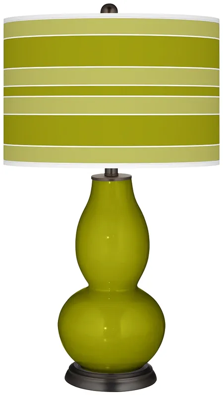 Olive Green Bold Stripe Double Gourd Table Lamp