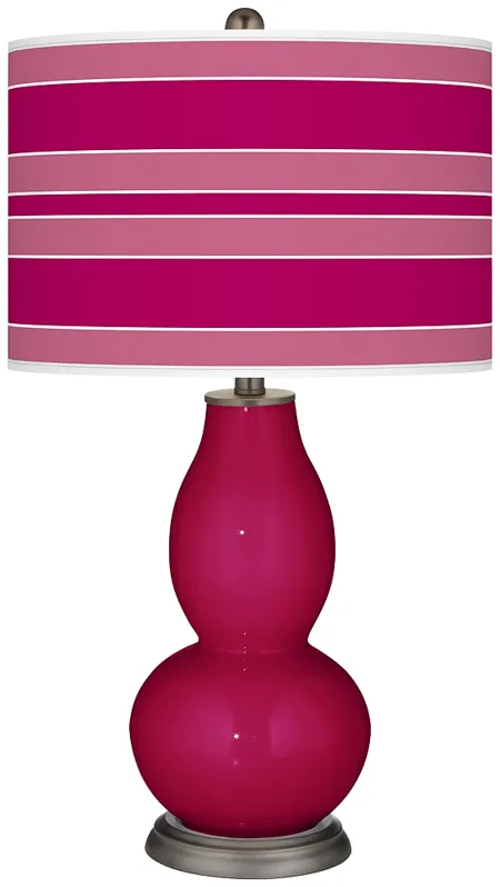 French Burgundy Bold Stripe Double Gourd Table Lamp