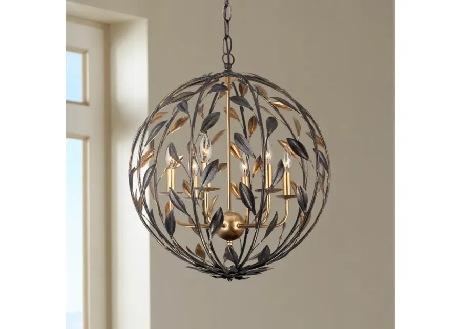 Crystorama Broche 21" Wide English Bronze Leaf and Vine Orb Chandelier