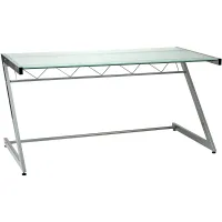Zeus 61" Wide Deluxe Large Frosted Glass Aluminum Desk