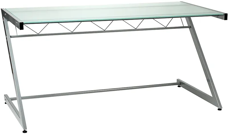 Zeus 61" Wide Deluxe Large Frosted Glass Aluminum Desk