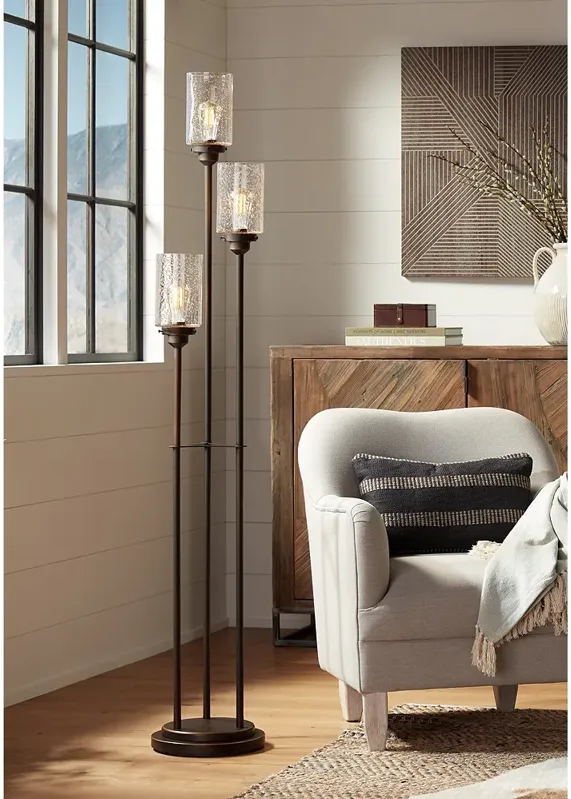 Franklin Iron Libby 66" Bronze Seeded Glass 3-Light Tree Floor Lamp