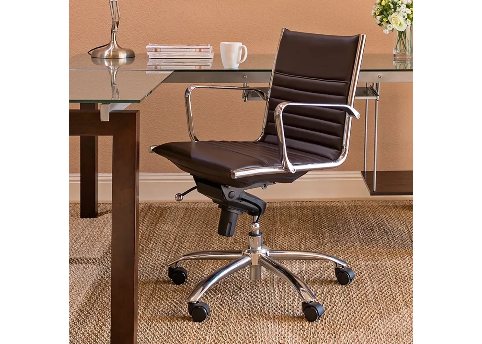 Dirk Brown Leatherette Low Back Adjustable Office Chair