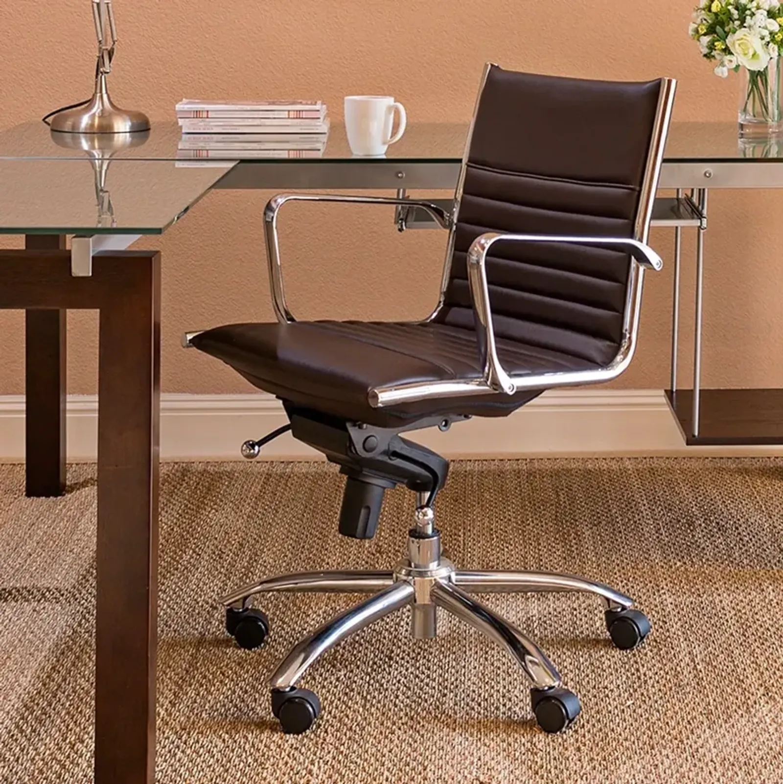 Dirk Brown Leatherette Low Back Adjustable Office Chair