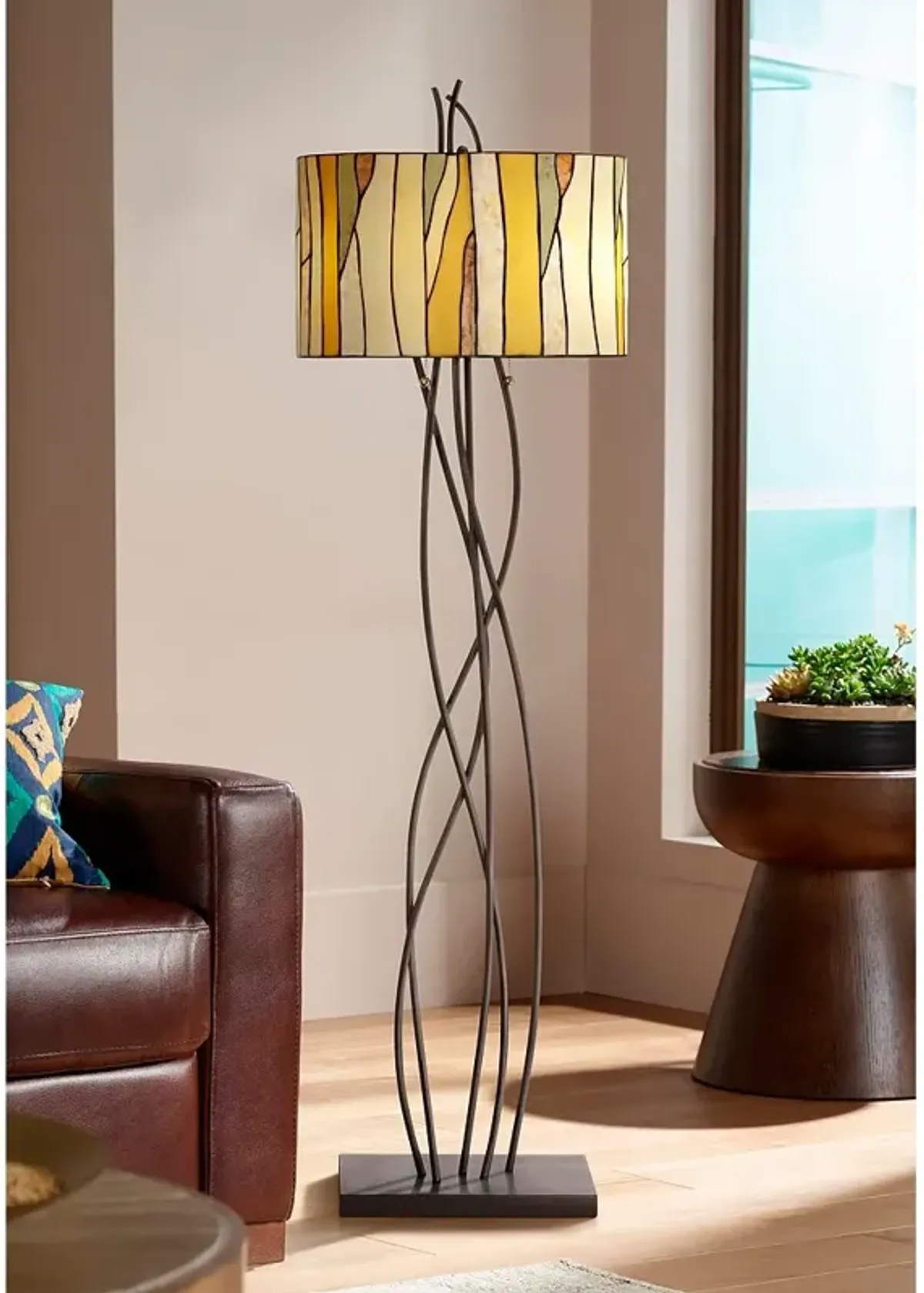 Pacific Coast Lighting Oak Vine 62" Tiffany Style Floor Lamp