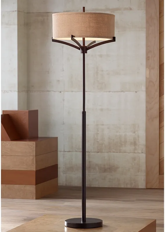 Franklin Iron Works Tremont 62" 2-Light Floor Lamp with Burlap Shade