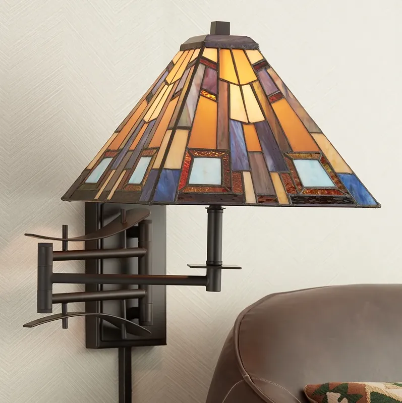 Jewel Tone Tiffany Style Plug-In Swing Arm Wall Lamp