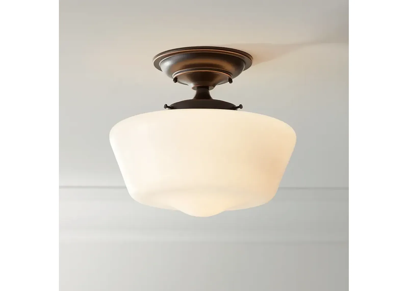 Regency Hill Schoolhouse 12" Wide Bronze White Glass Ceiling Light