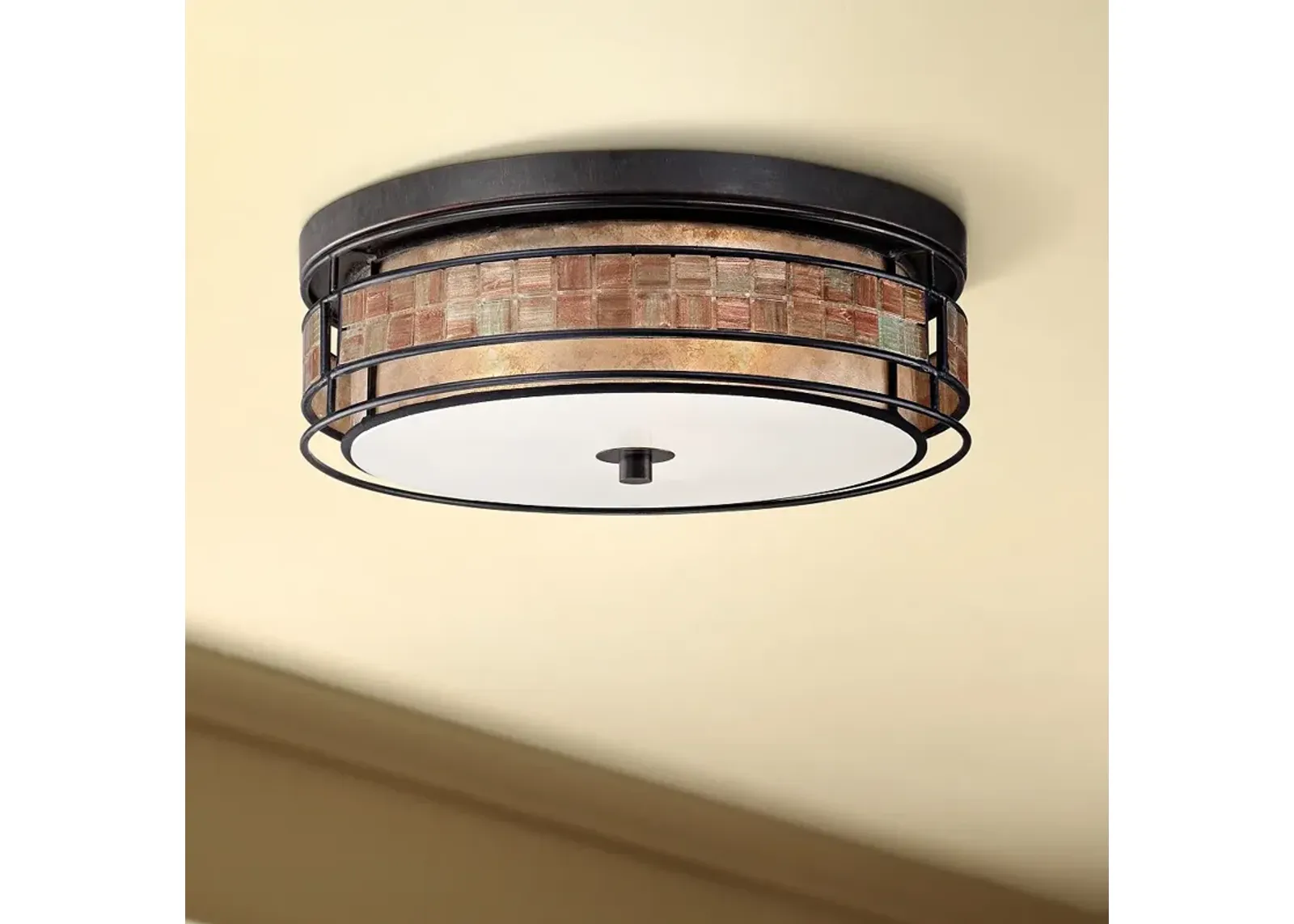 Quoizel Laguna 16" Wide Copper Tile and Mica Glass Ceiling Light