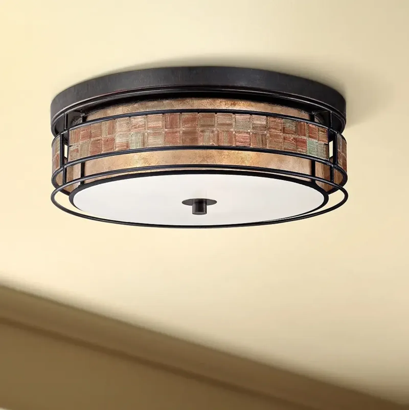 Quoizel Laguna 16" Wide Copper Tile and Mica Glass Ceiling Light