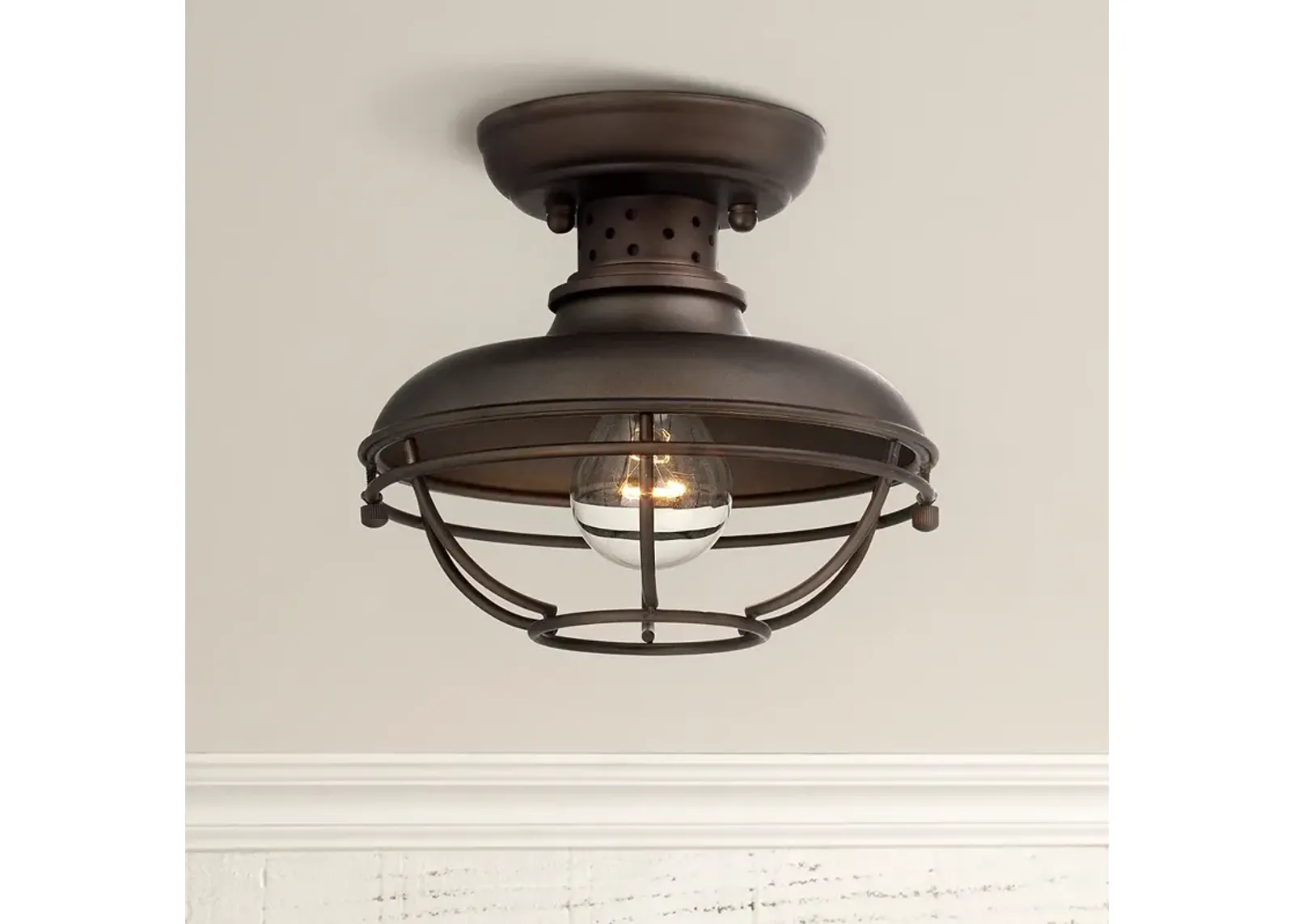 Franklin Park 8 1/2" Wide Bronze Caged Outdoor Ceiling Light