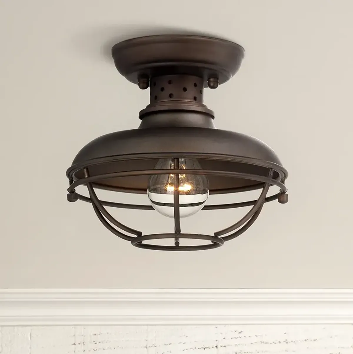 Franklin Park 8 1/2" Wide Bronze Caged Outdoor Ceiling Light