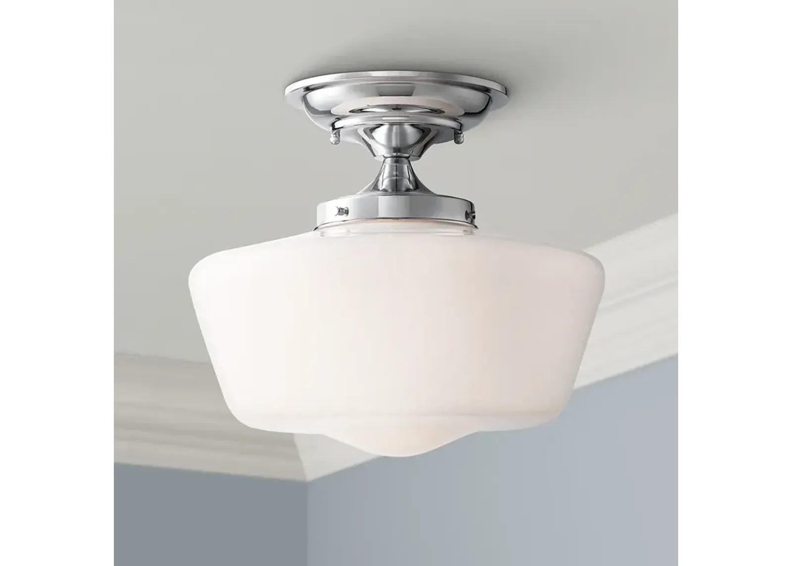 Regency Hill Schoolhouse Floating 12" Wide Chrome Opaque Ceiling Light