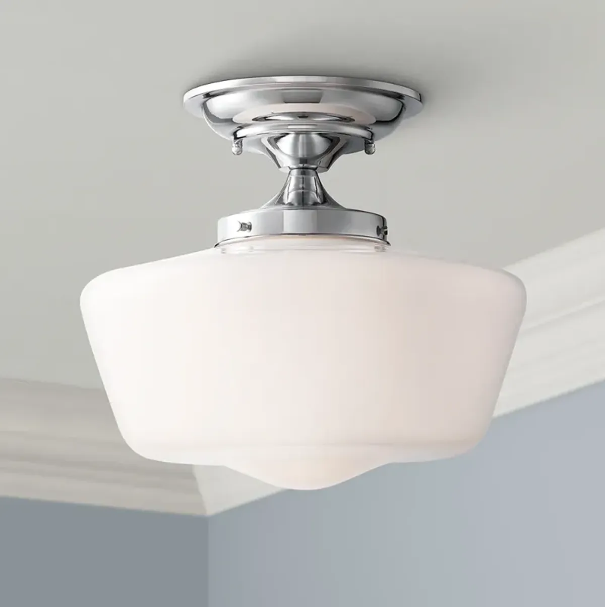 Regency Hill Schoolhouse Floating 12" Wide Chrome Opaque Ceiling Light