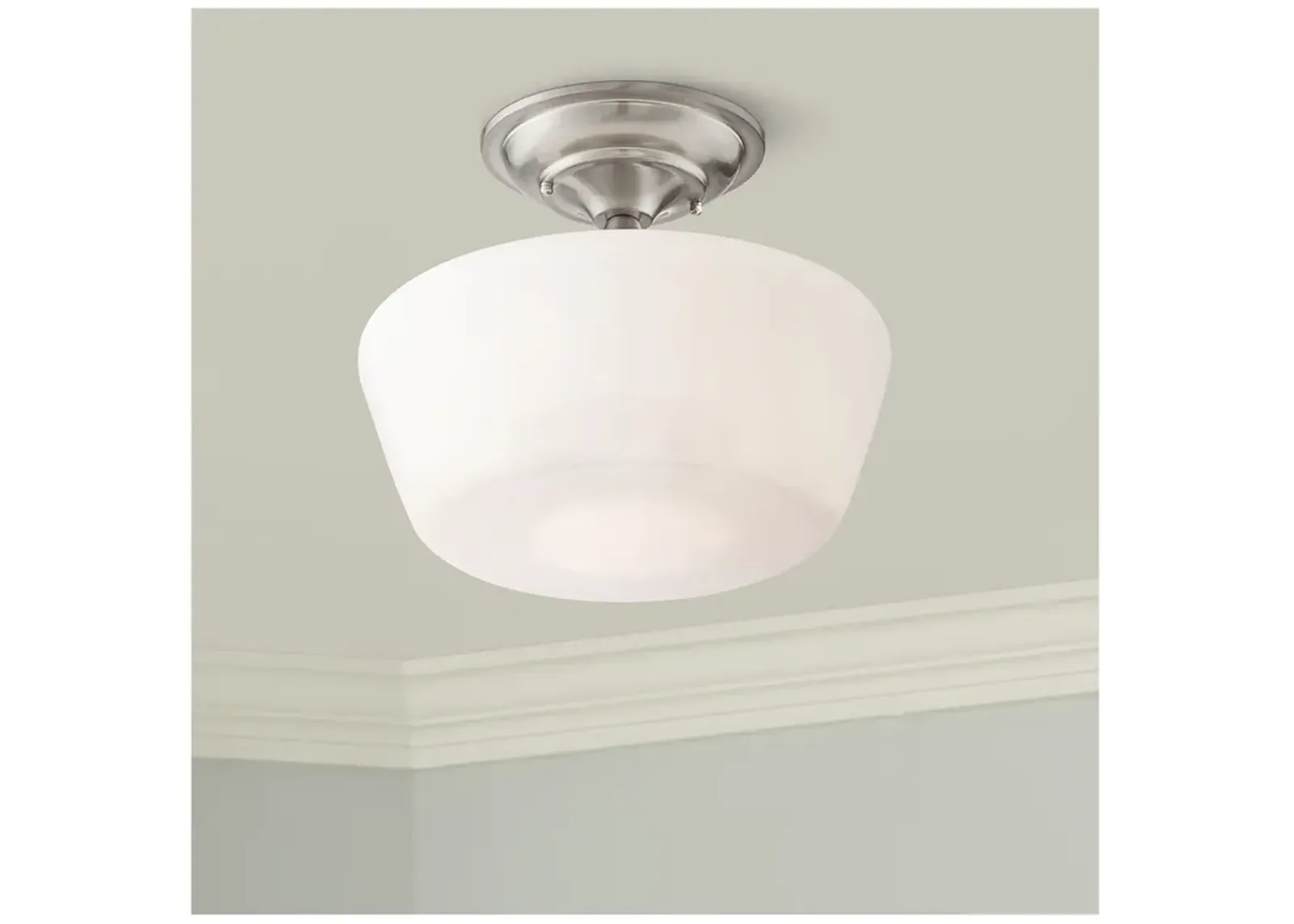 Schoolhouse Floating 12" Wide Nickel Opaque Ceiling Light