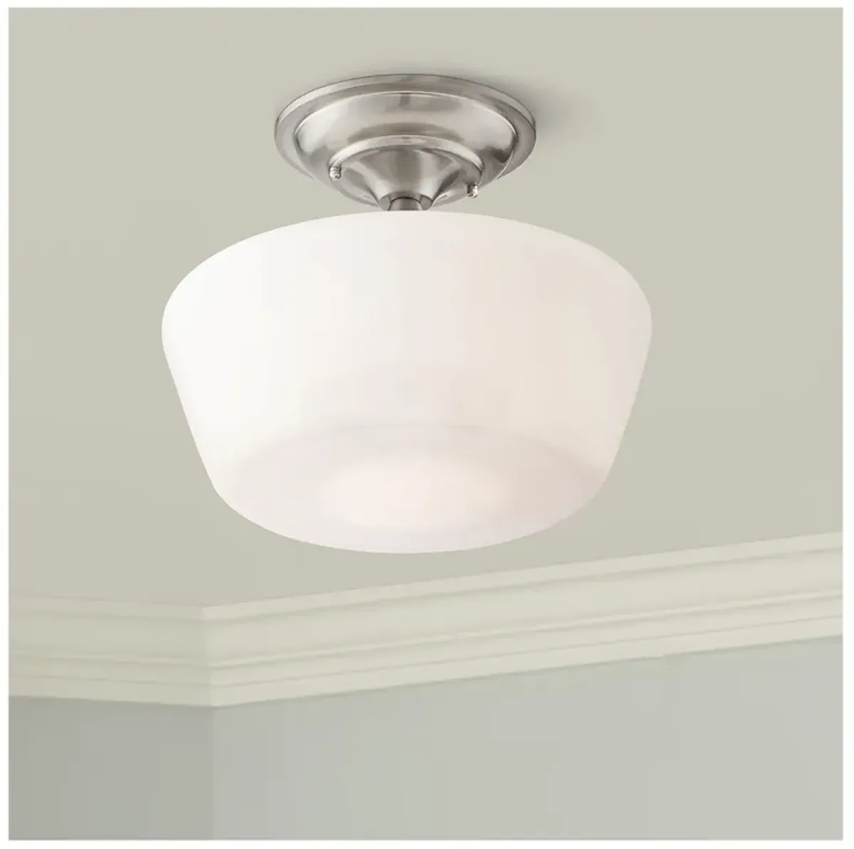 Schoolhouse Floating 12" Wide Nickel Opaque Ceiling Light