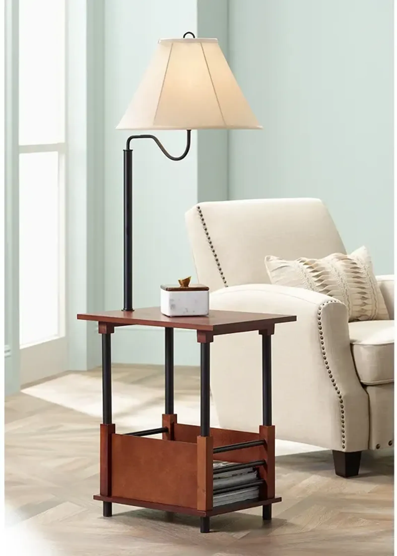 Regency Hill Marville 55" High Mission Style Floor Lamp With End Table