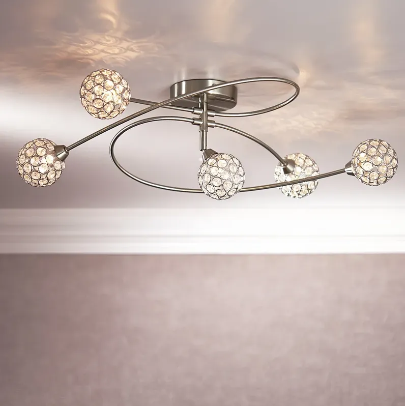 Possini Euro Orella 28 1/2" Wide 5 Light Modern Nickel Ceiling Light