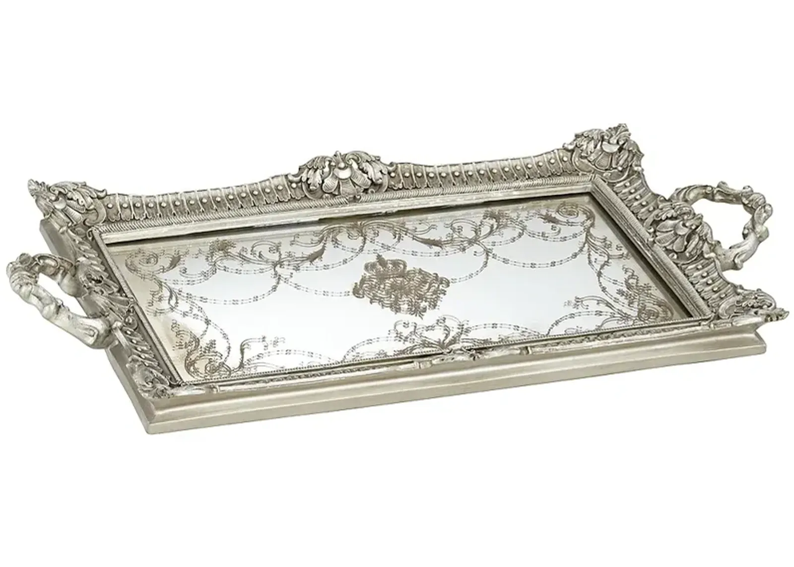 Margeaux 23 1/4" Antique Nickel and Mirrored Decorative Tray