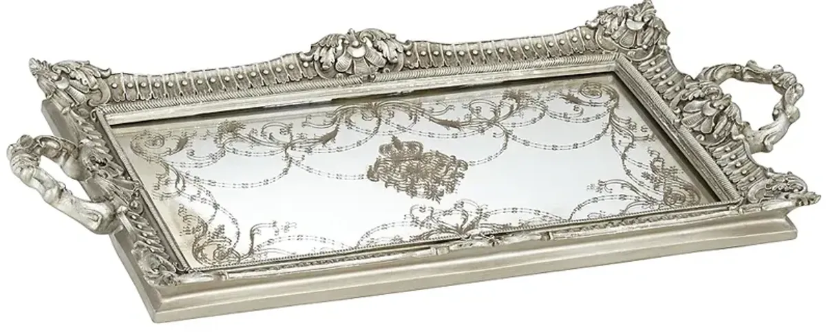 Margeaux 23 1/4" Antique Nickel and Mirrored Decorative Tray