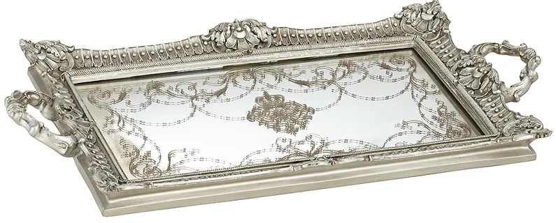 Margeaux 23 1/4" Antique Nickel and Mirrored Decorative Tray