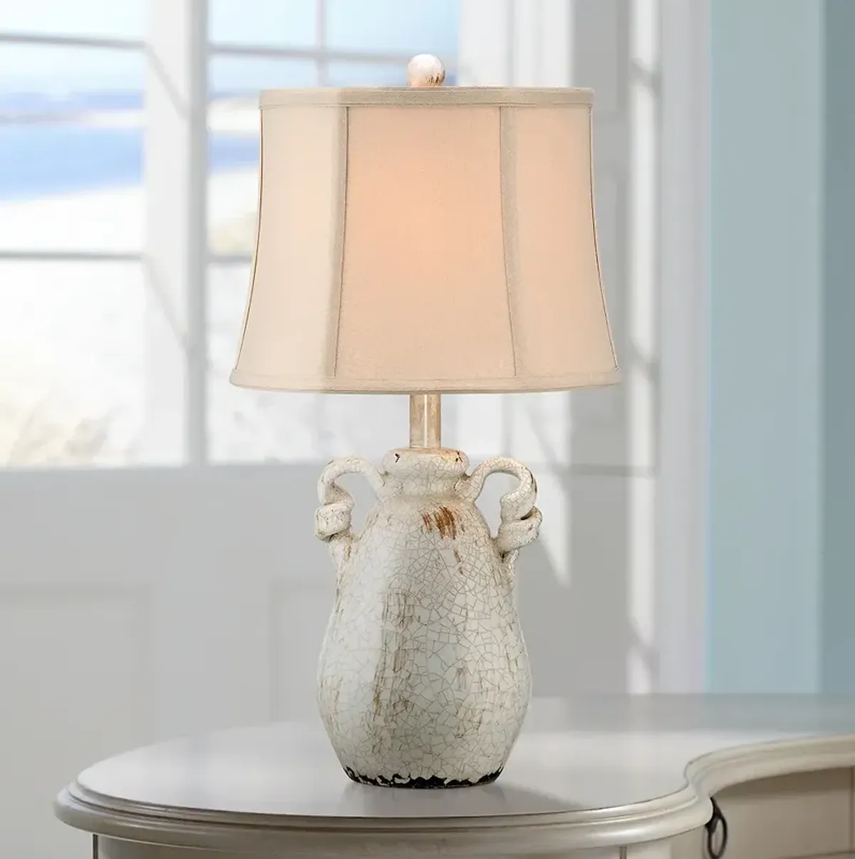 Regency Hill Sofia 22" Crackled Ivory Rustic Jar Ceramic Table Lamp