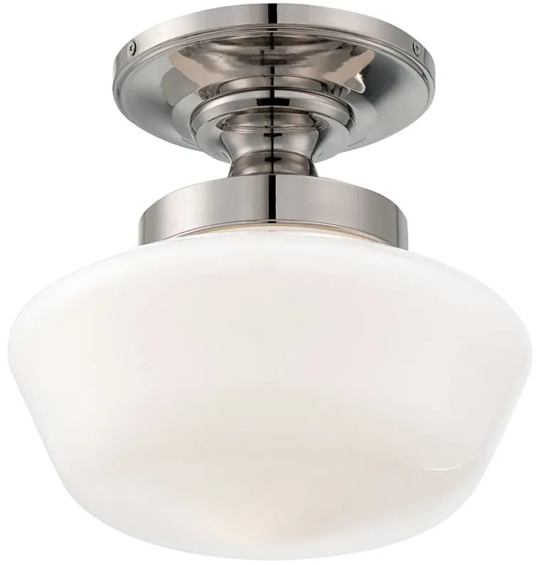 Schoolhouse Style 12" Wide Polished Nickel Ceiling Light