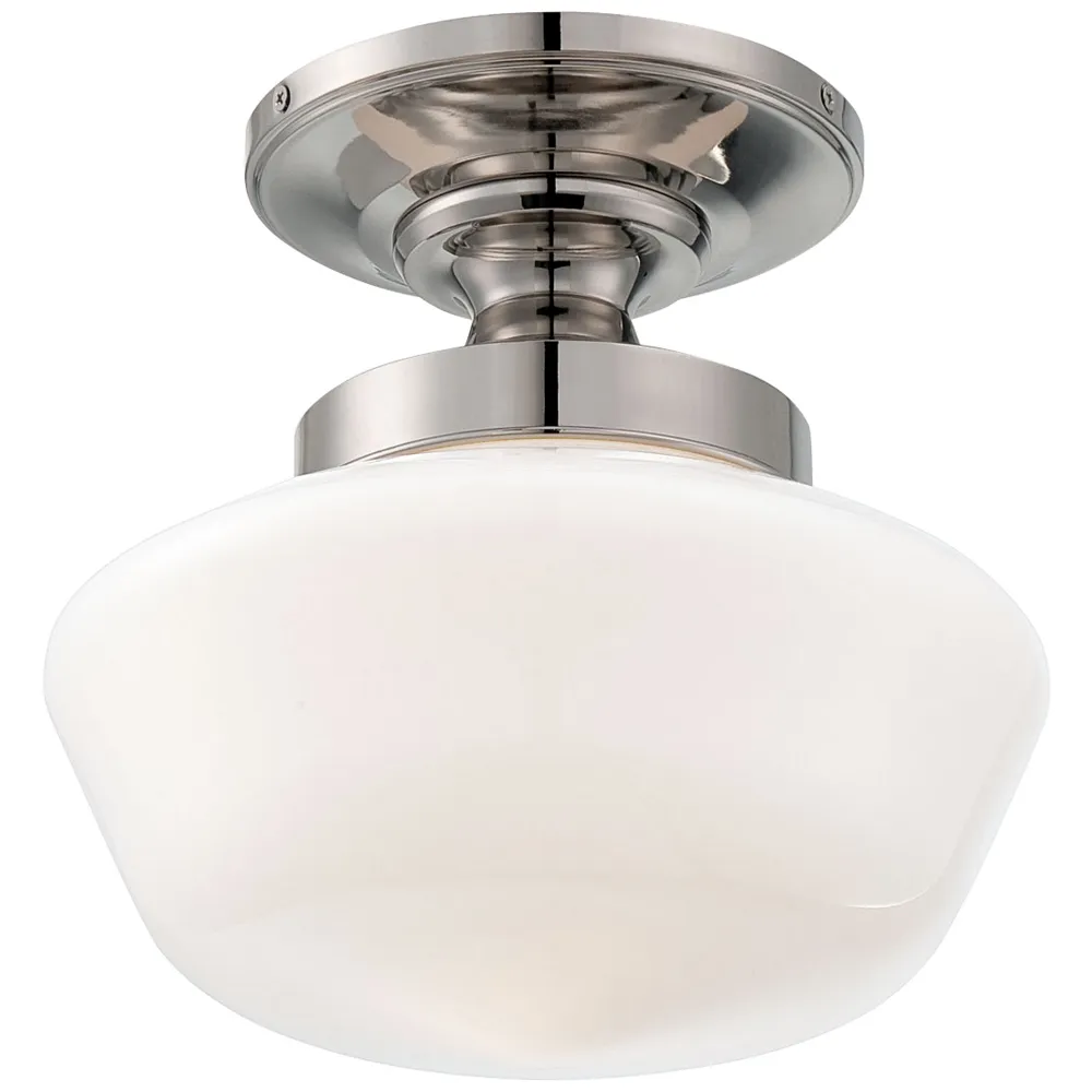 Schoolhouse Style 12" Wide Polished Nickel Ceiling Light