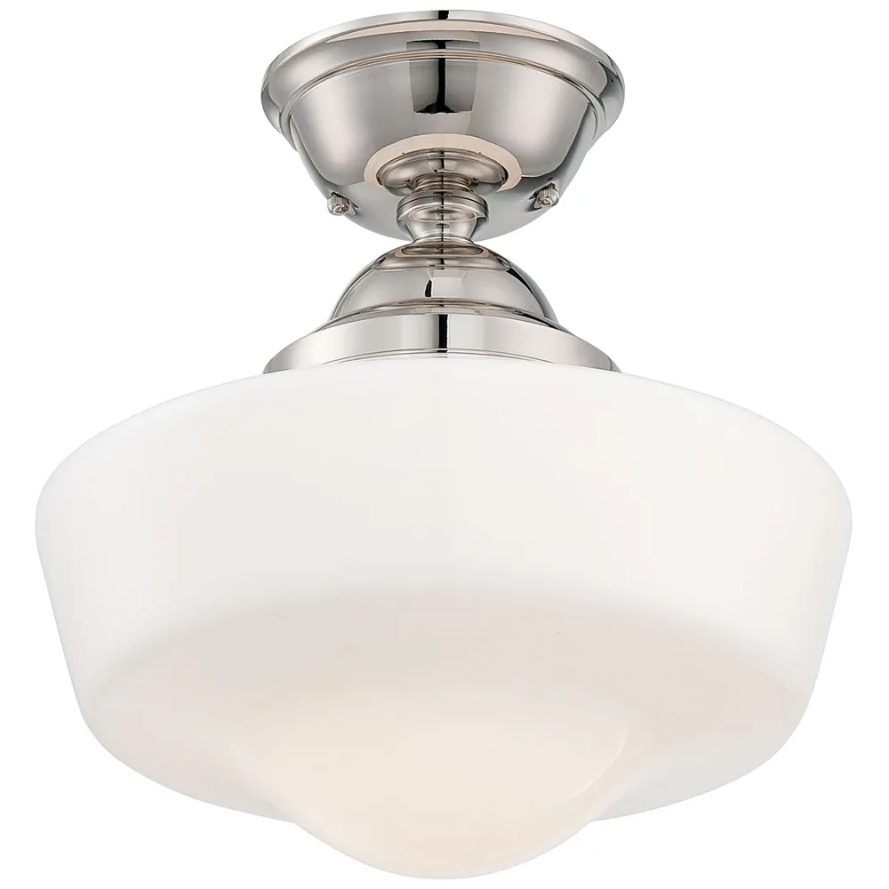 Schoolhouse Style 13 3/4" Wide Polished Nickel Ceiling Light