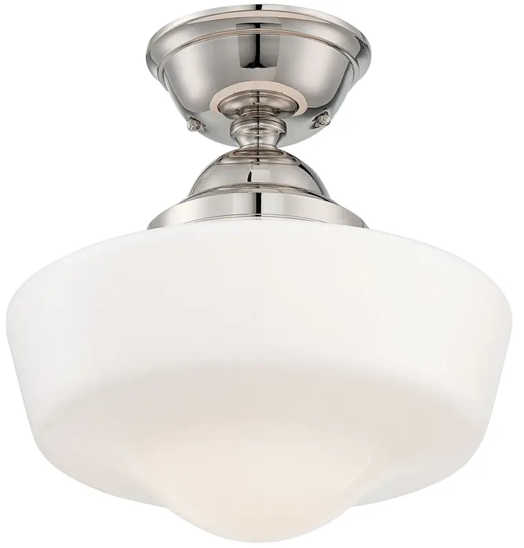 Schoolhouse Style 13 3/4" Wide Polished Nickel Ceiling Light