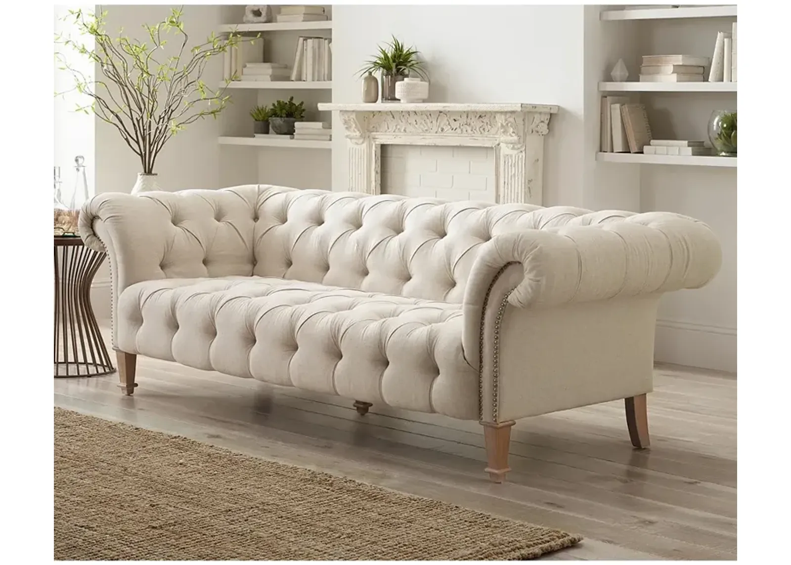 55 Downing Street Tessa 90 3/4" Wide Tufted Beige Linen French Sofa