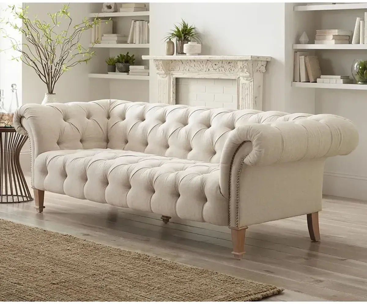 Tessa 90 3/4" Wide Tufted Beige Linen French Sofa