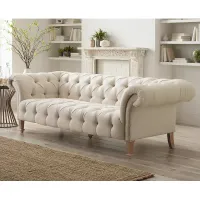 Tessa 90 3/4" Wide Tufted Beige Linen French Sofa