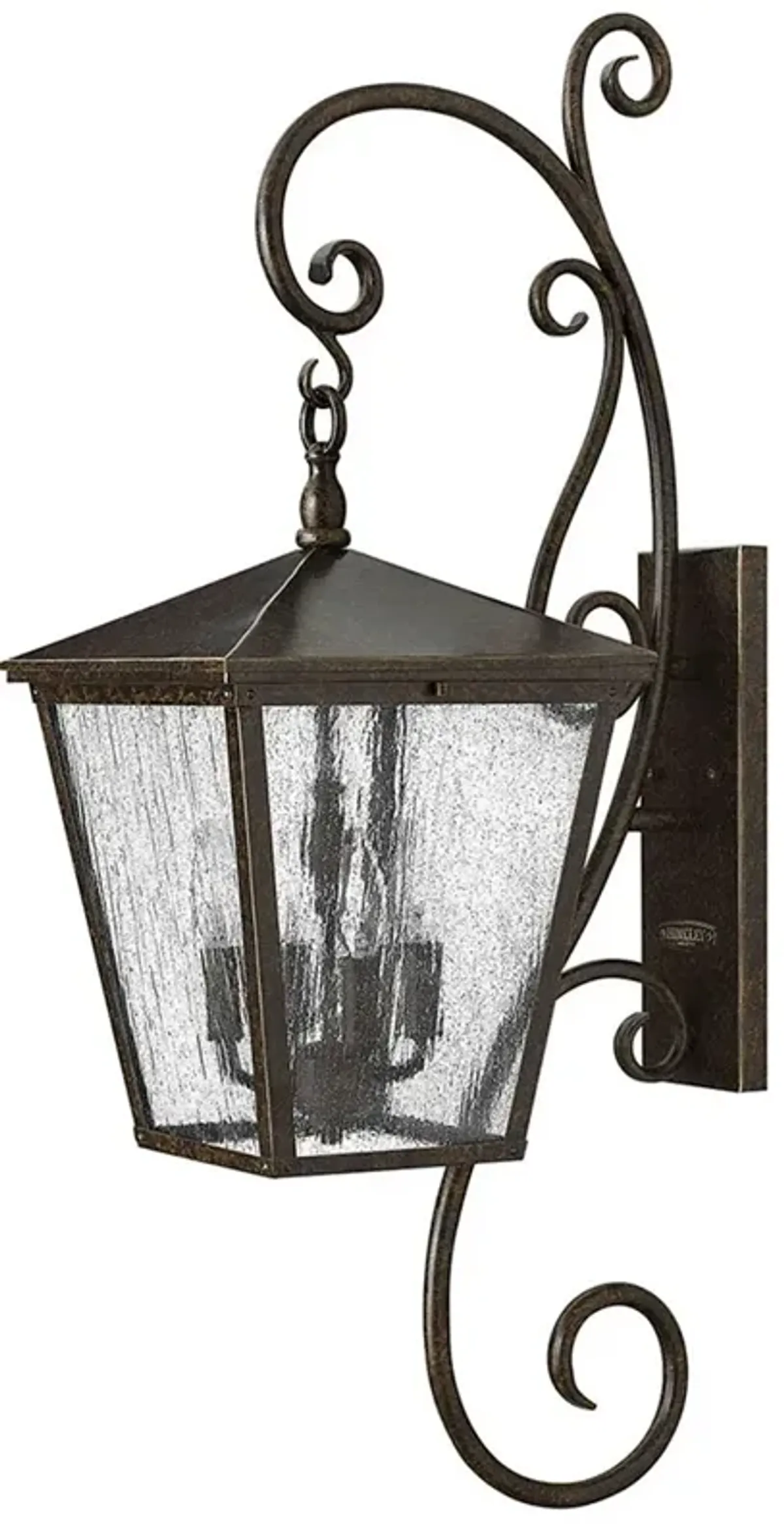 Outdoor Trellis-Large Wall Mount Lantern With Scroll-Regency Bronze