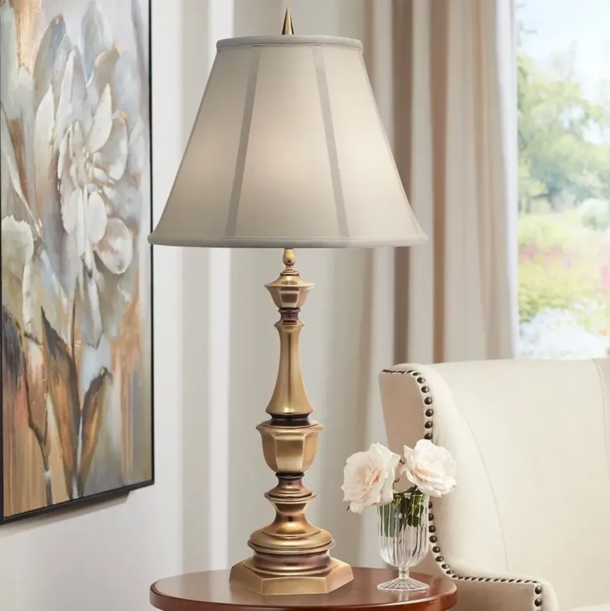 Stiffel 33" Ivory And Antique Brass Traditional Table Lamp