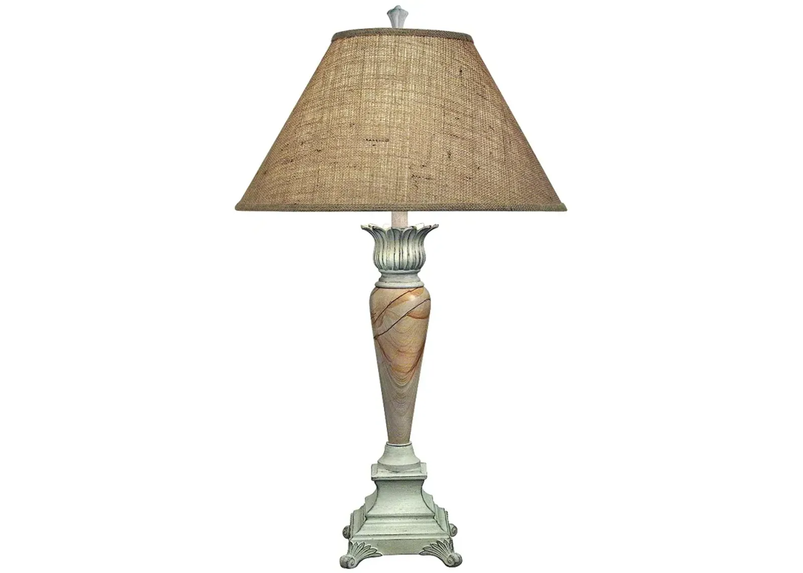 Stiffel 35" Burlap Shade Distressed White Table Lamp